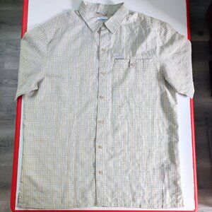 Columbia short sleeve shirt pastel yellow green checkered men's size L
